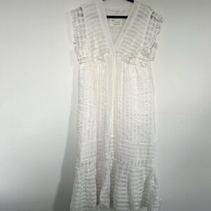 White Textured Anthropologie Tiered Dress